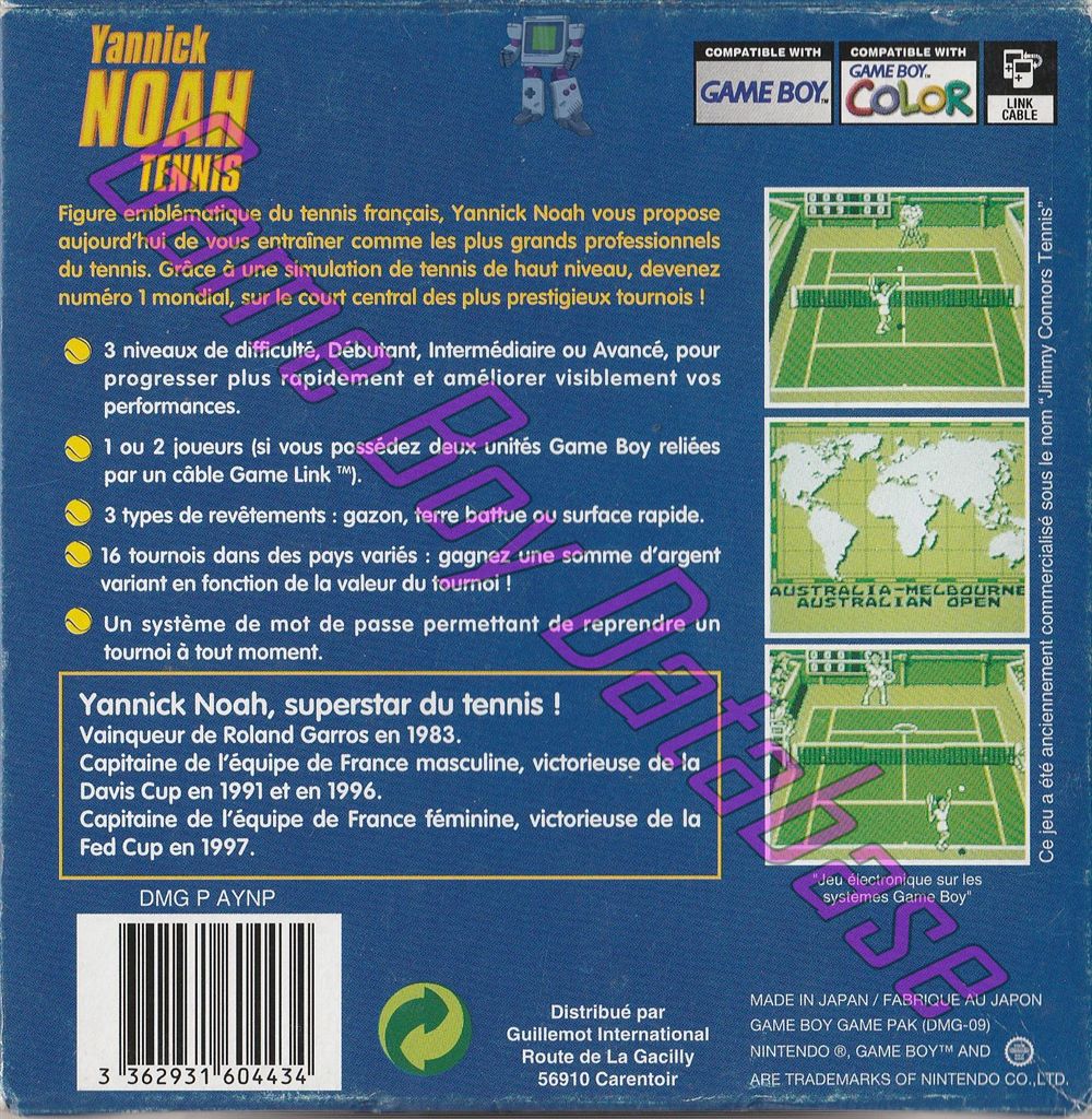 Yannick Noah Tennis FRA Back of the box