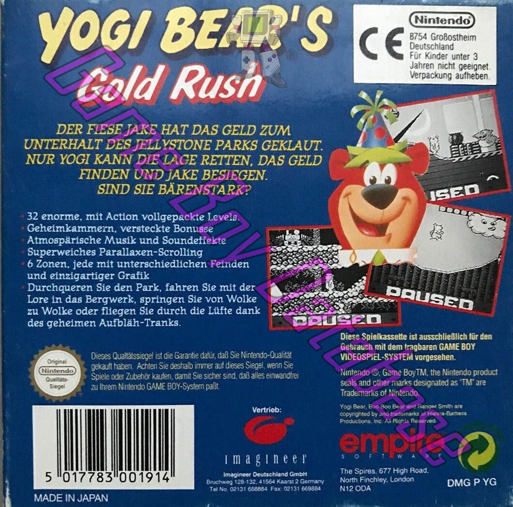 Yogi Bear's Gold Rush NOE Back of the box