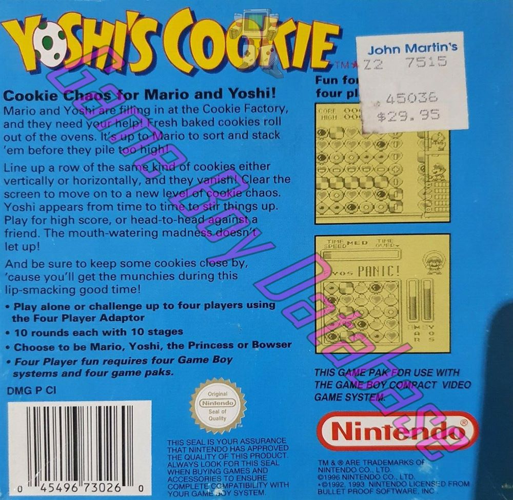 Yoshi's Cookie AUS Back of the box