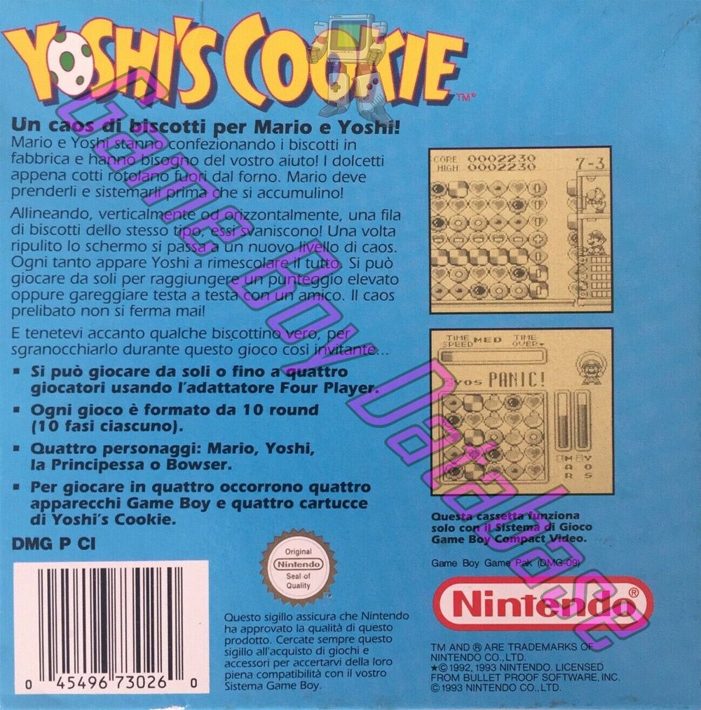 Yoshi's Cookie ITA-2 Back of the box