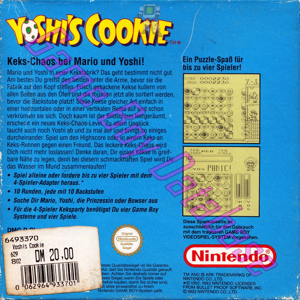 Yoshi's Cookie NOE Back of the box