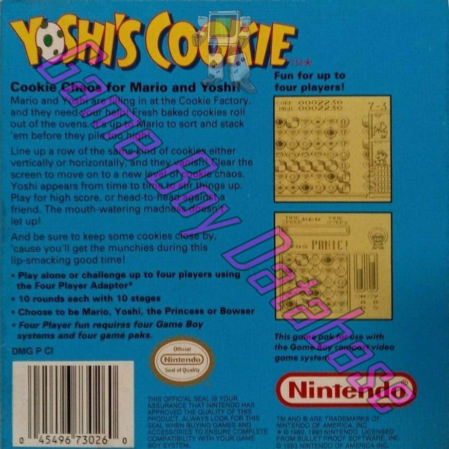 Yoshi's Cookie USA Back of the box