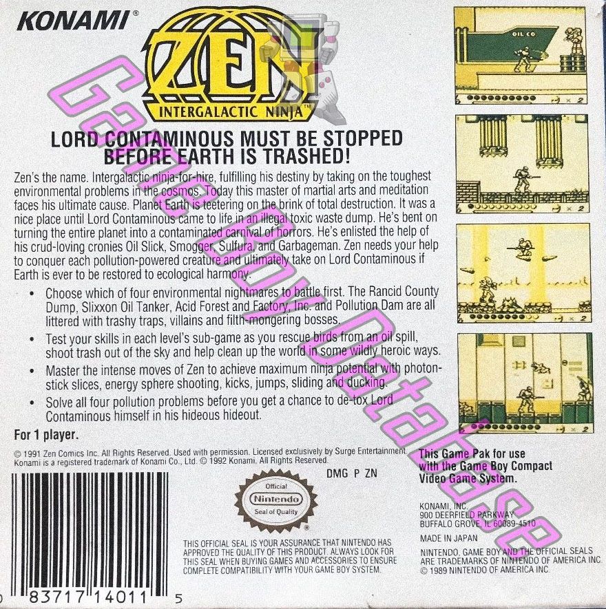 Zen Intergalactic Ninja USA Back of the box