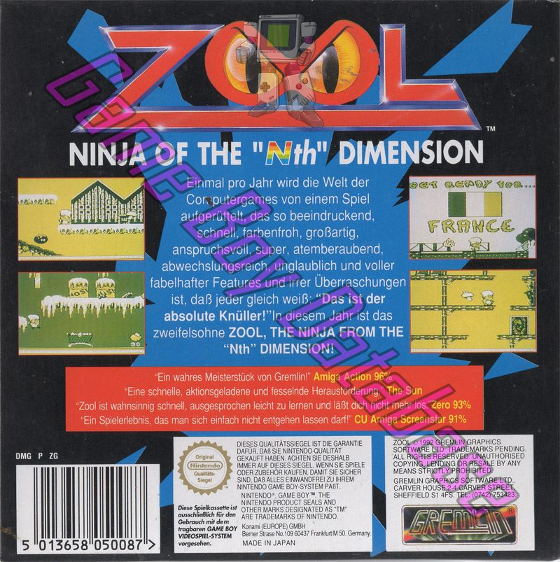 Zool NOE Back of the box