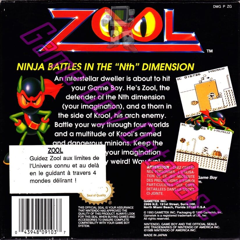 Zool USA Back of the box