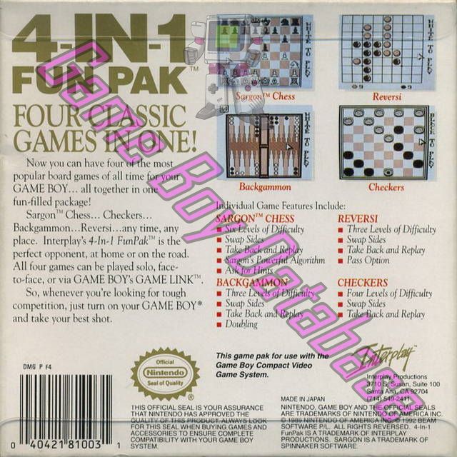 4 in 1 - Fun Pak USA Back of the box