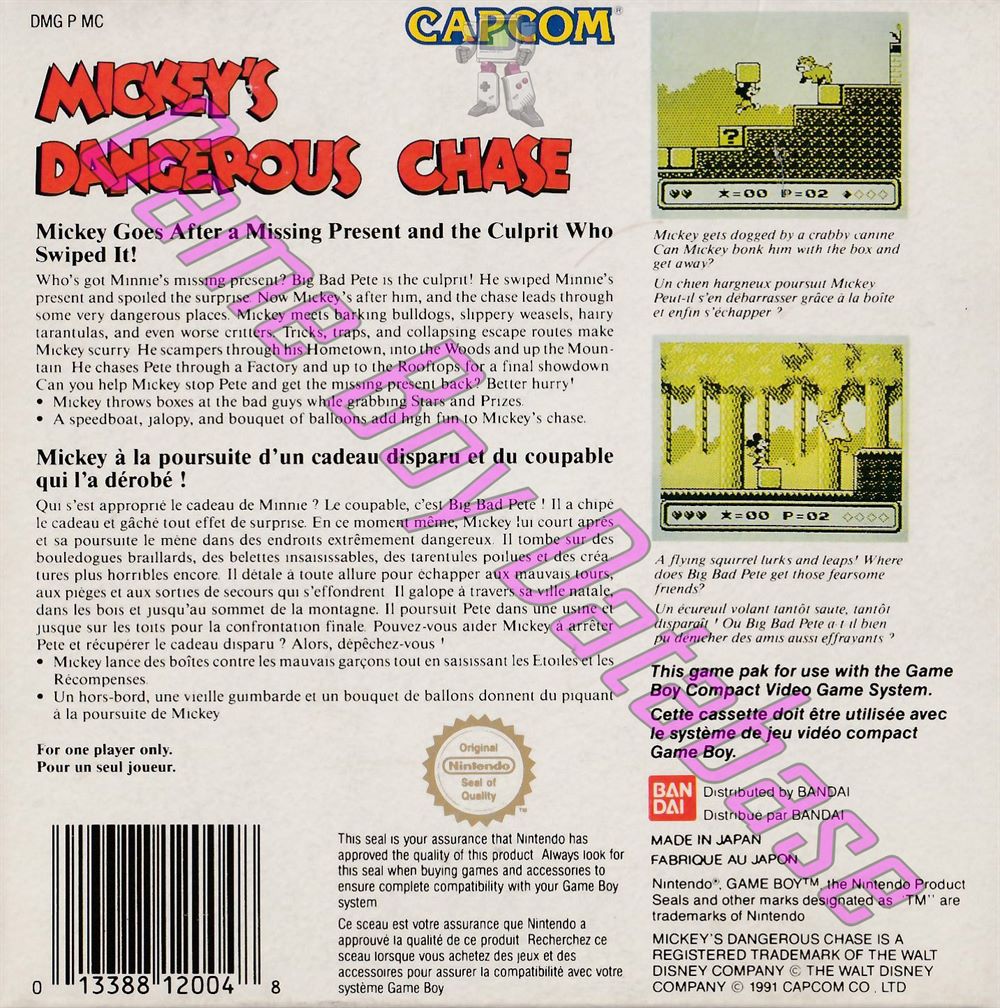 Mickey's Dangerous Chase FAH Back of the box