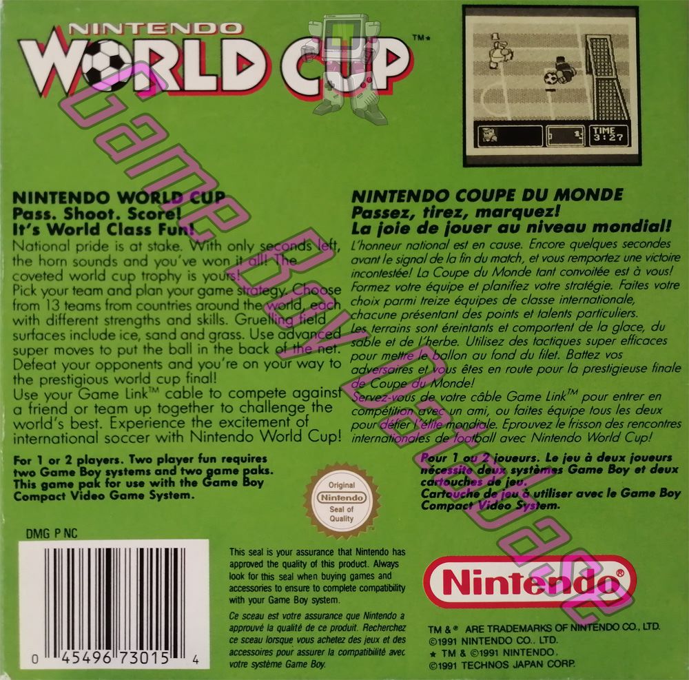 Nintendo World Cup FAH-2 Back of the box