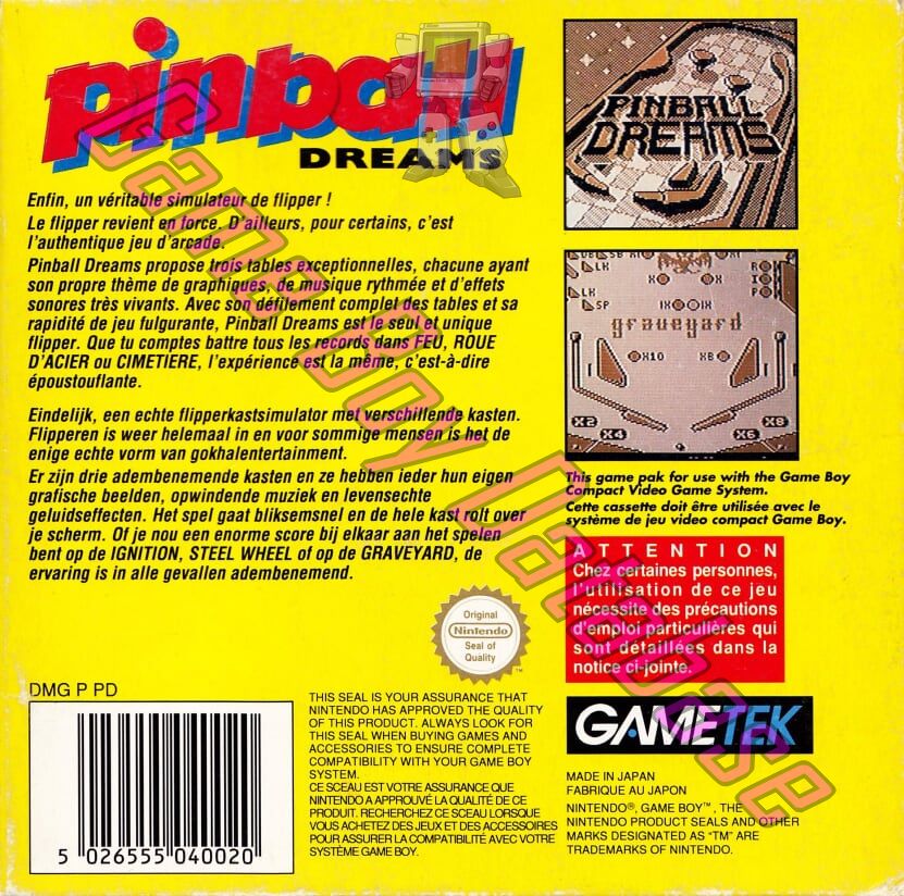 Pinball Dreams FAH-1 Back of the box