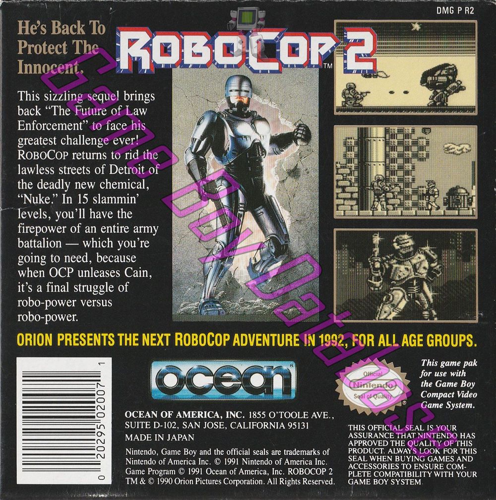 RoboCop 2 USA Back of the box