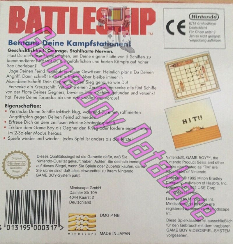 Battleship NOE Back of the box