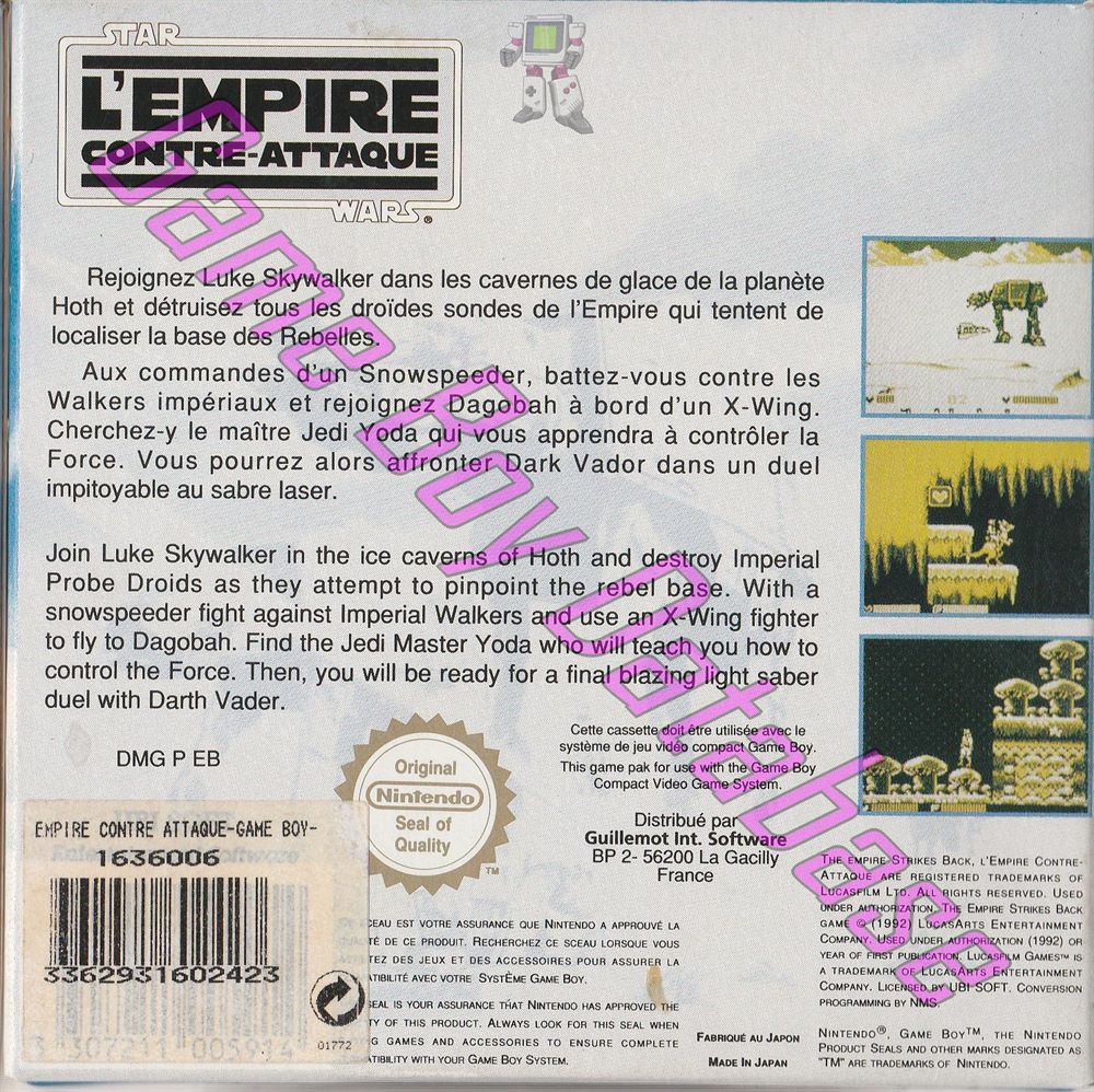 Star Wars l'Empire Contre-Attaque FAH-2 Back of the box