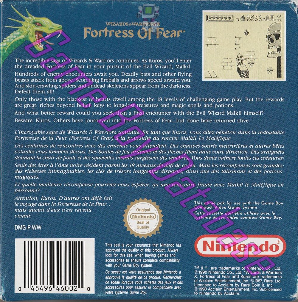 Fortress of Fear (Wizards & Warriors X) FAH Back of the box