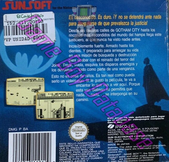 Batman the Video Game ESP Back of the box