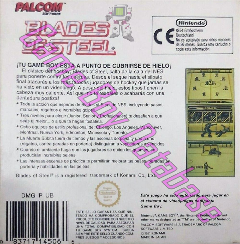 Blades of Steel ESP Back of the box