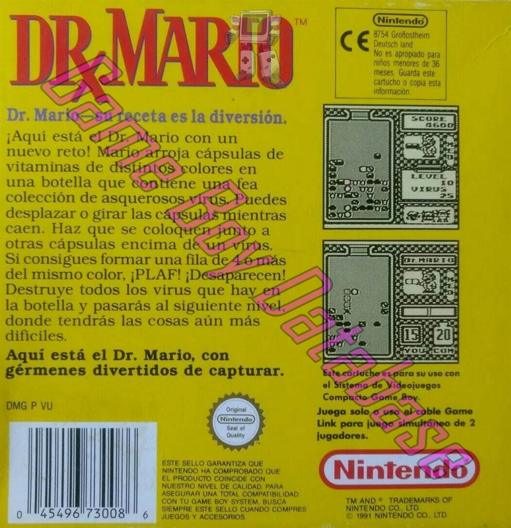 Dr. Mario ESP Back of the box