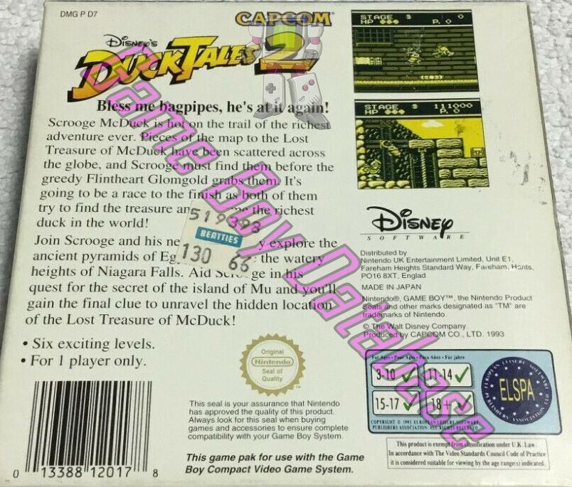 Duck Tales 2 (Disney's) UKV Back of the box