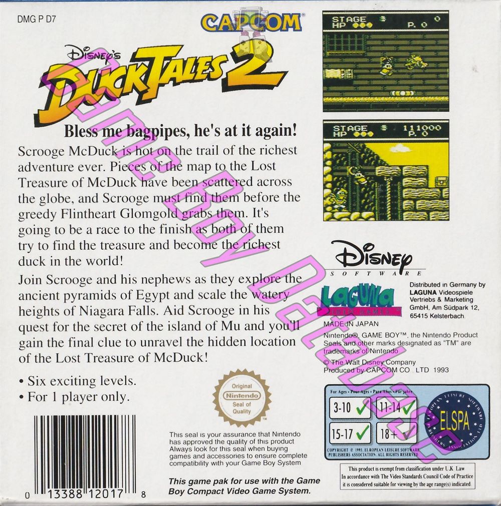 Duck Tales 2 (Disney's) UKV-1 Back of the box