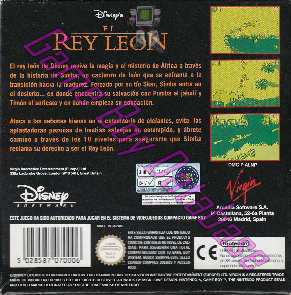 Rey Leon (Disney el) ESP Back of the box