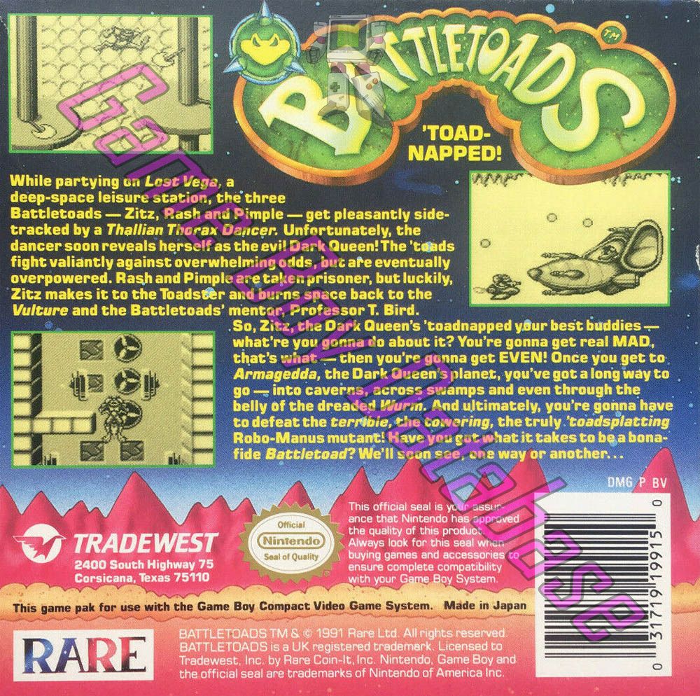 Battletoads USA Back of the box