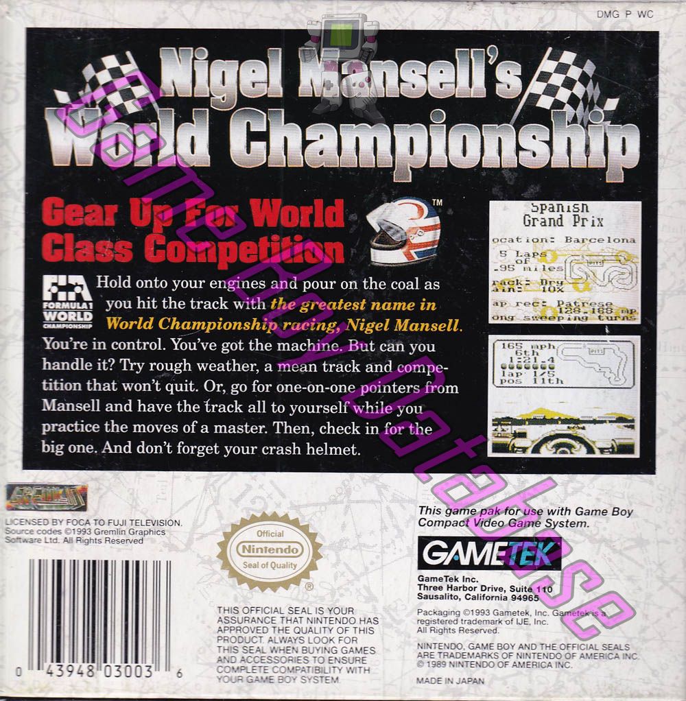 Nigel Mansell’s World Championship USA-1 Back of the box