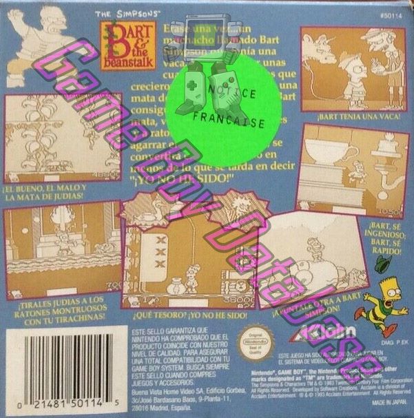 Simpsons Bart & the Beanstalk (the) ESP Back of the box