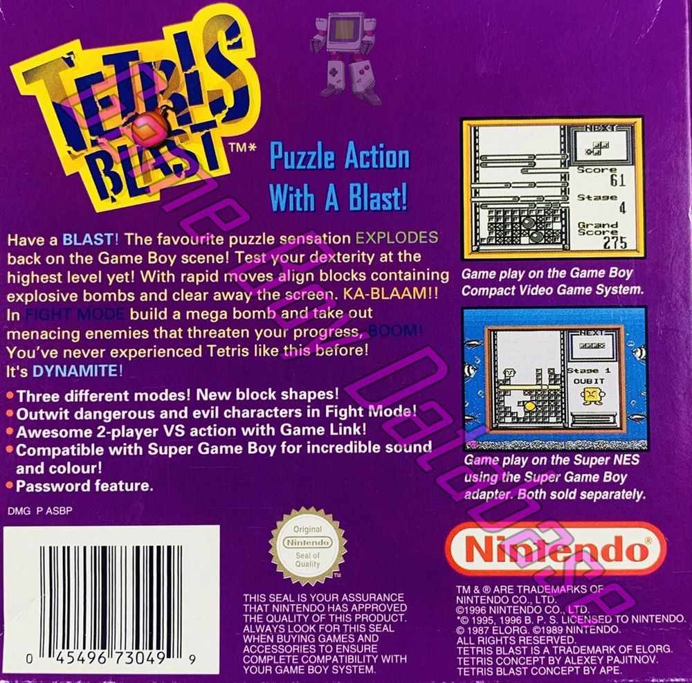 Tetris Blast AUS Back of the box