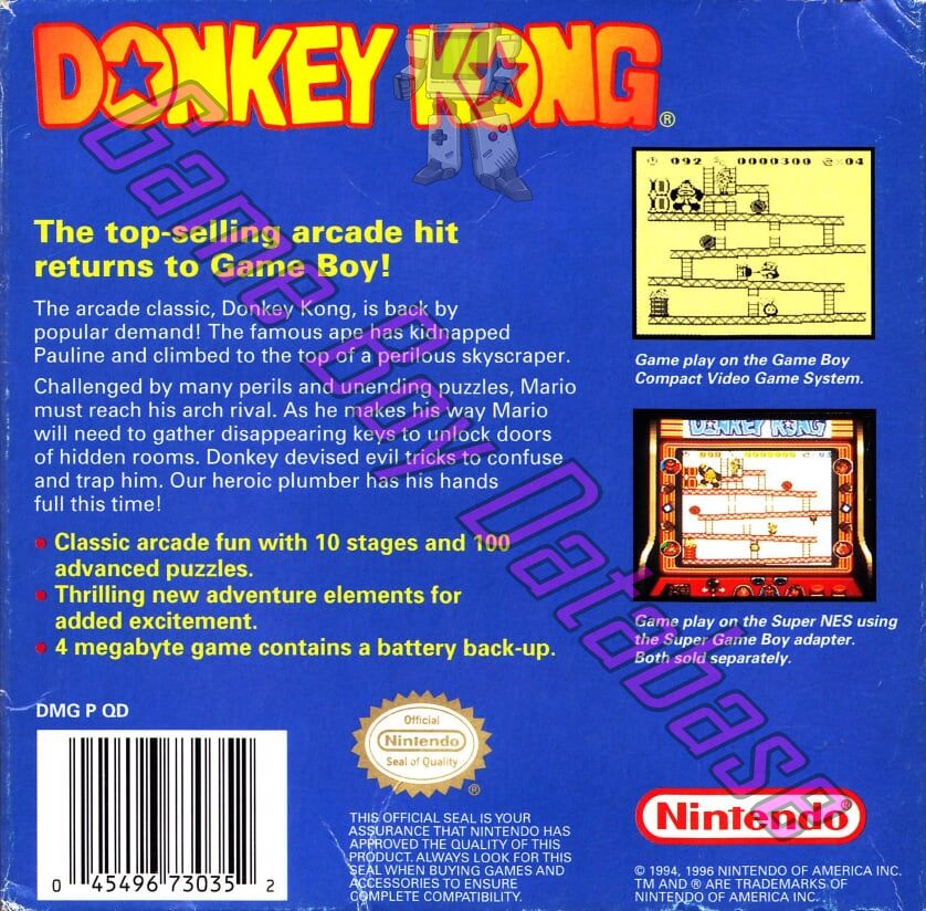 Donkey Kong USA-1 Back of the box