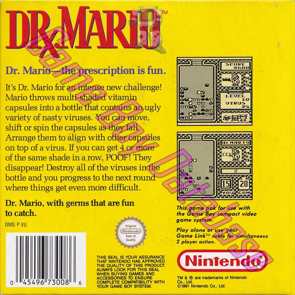 Dr. Mario UKV-3 Back of the box