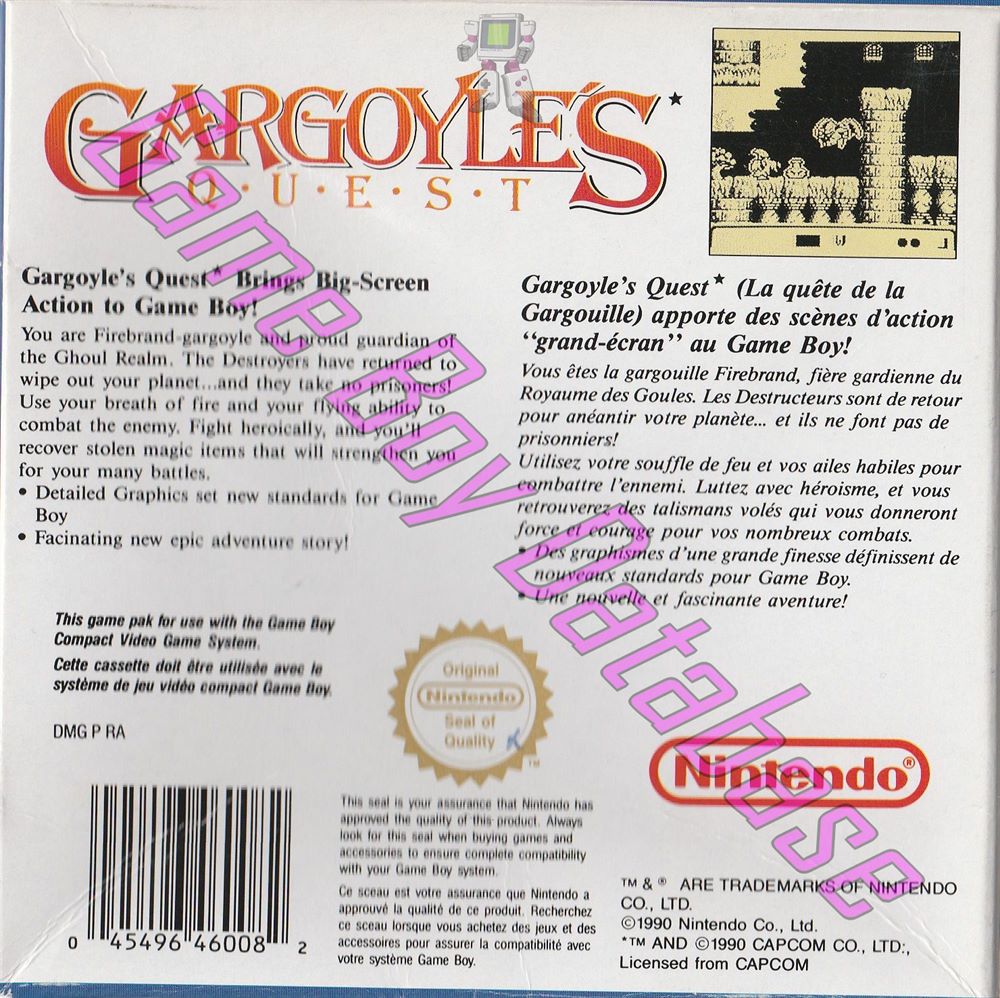 Gargoyle's Quest FAH Back of the box