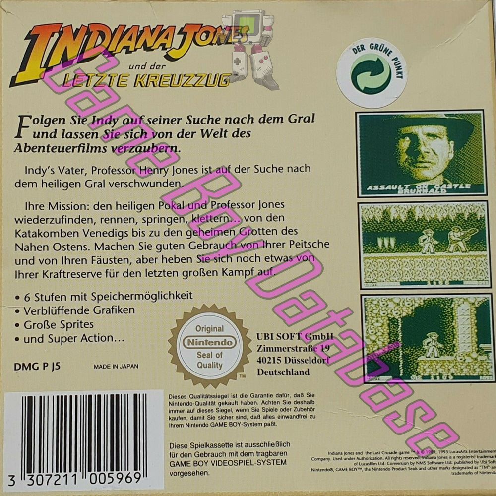 Indy Indiana Jones und der Letzte Kreuzzug FRG-1 Back of the box