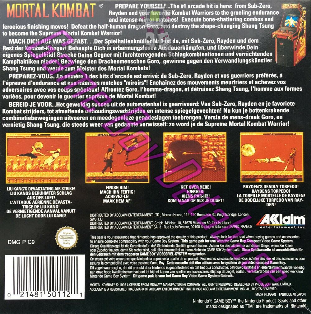 Mortal Kombat NOE Back of the box