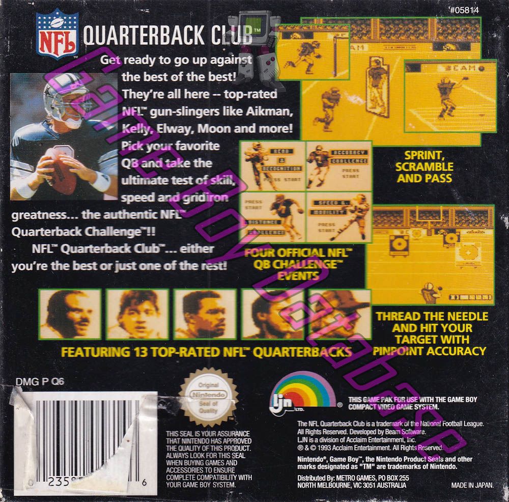 NFL Quarterback Club AUS Back of the box