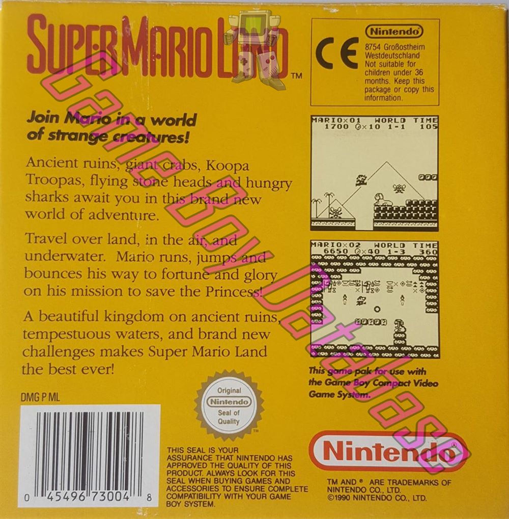 Super Mario Land UKV-1 Back of the box