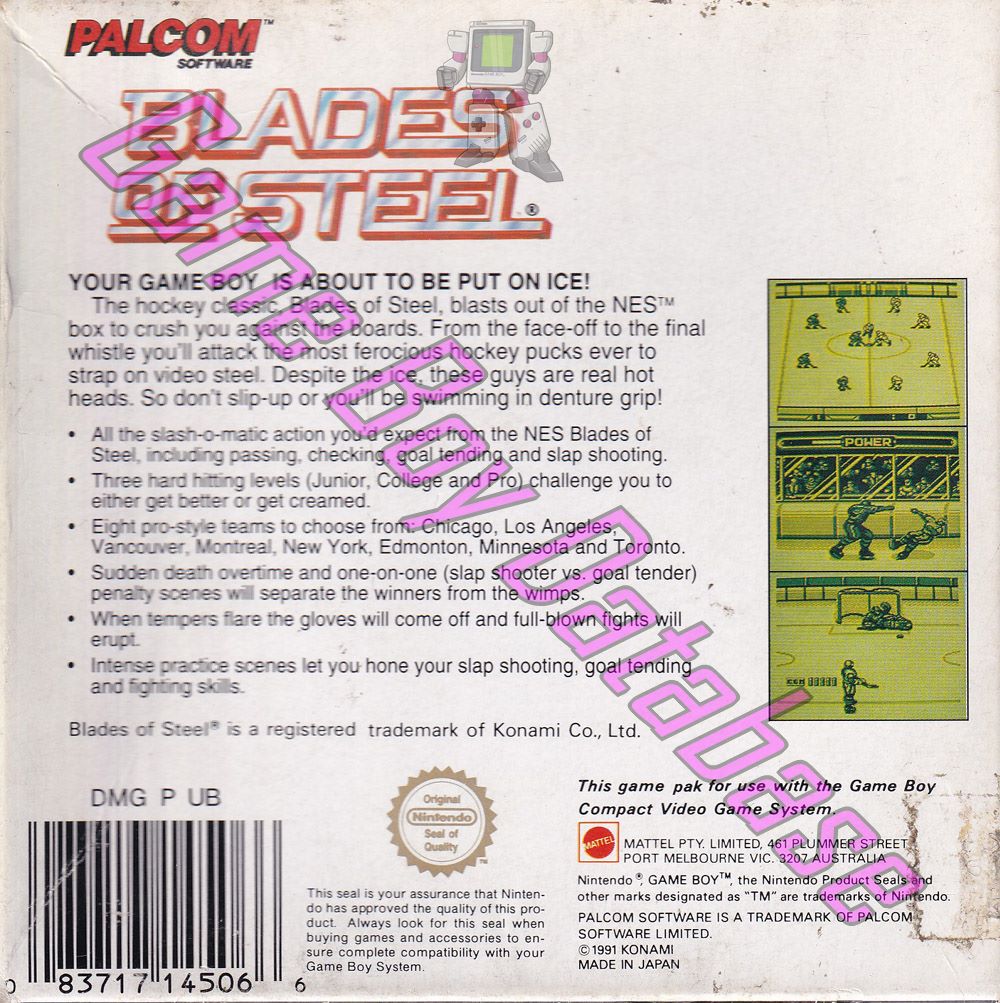 Blades of Steel AUS Back of the box