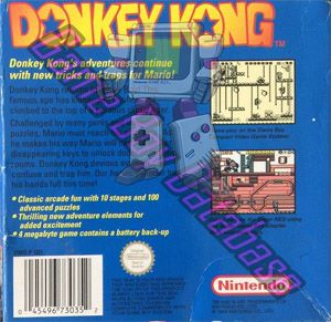 Donkey Kong AUS Back of the box