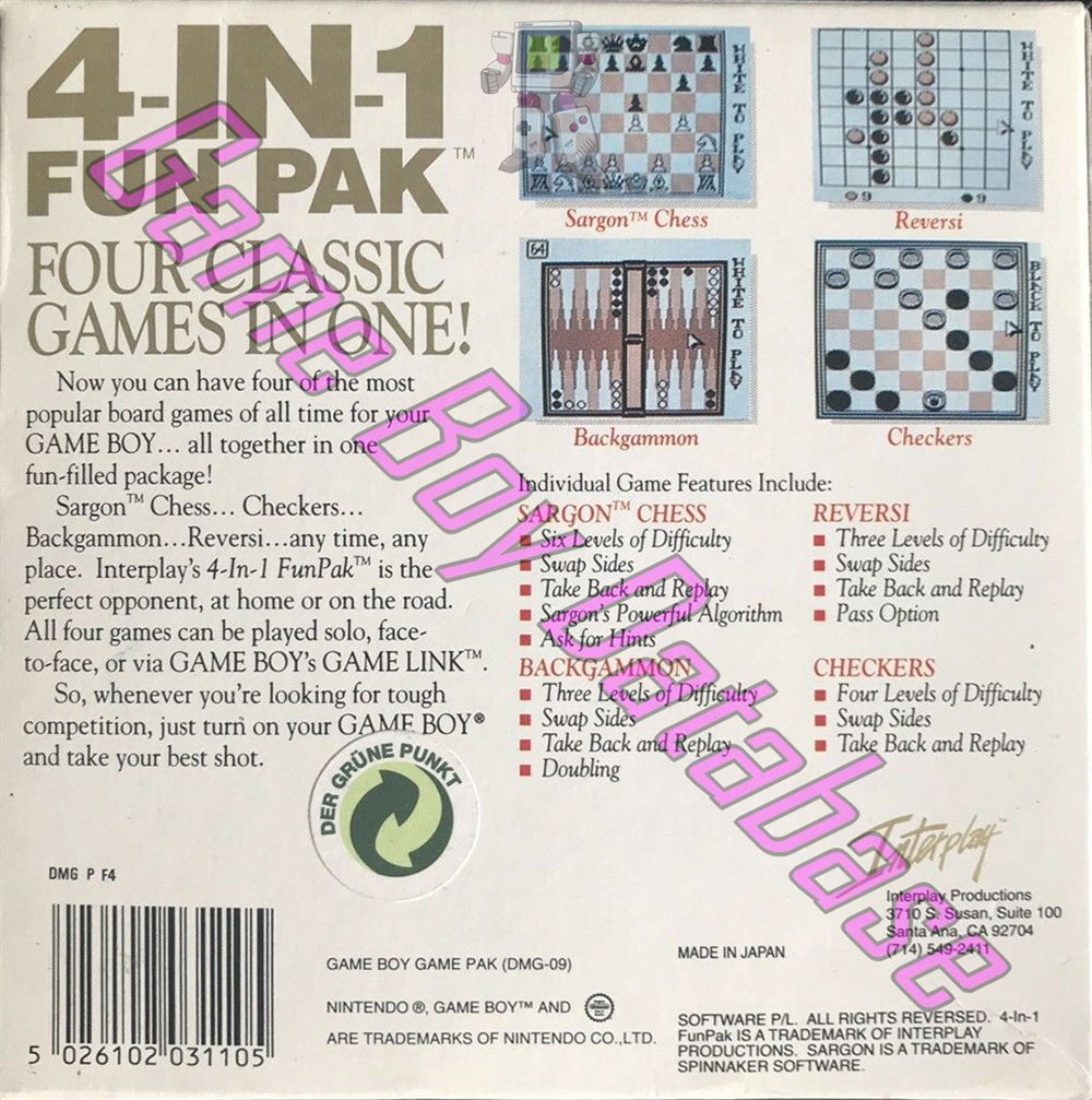 4 in 1 - Fun Pak UKV Back of the box