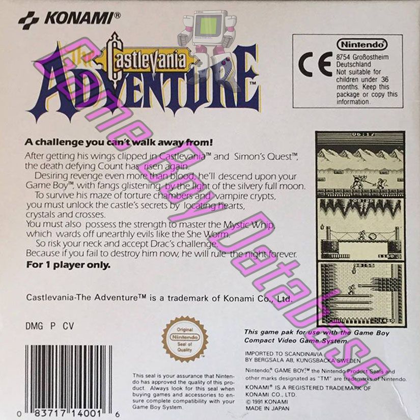 Castlevania the Adventure SCN Back of the box