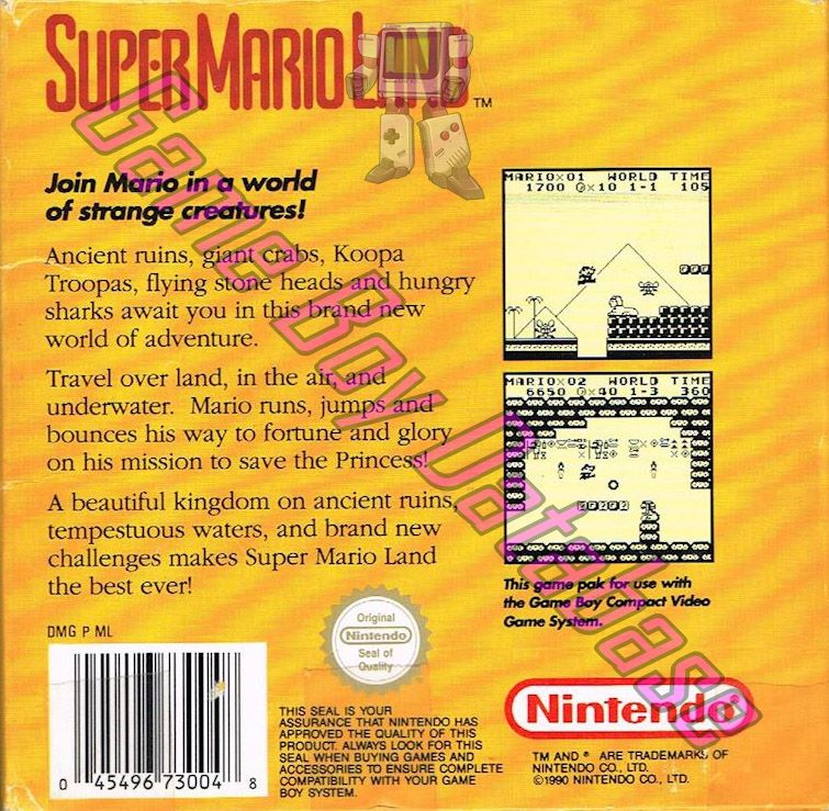 Super Mario Land SCN-1 Back of the box