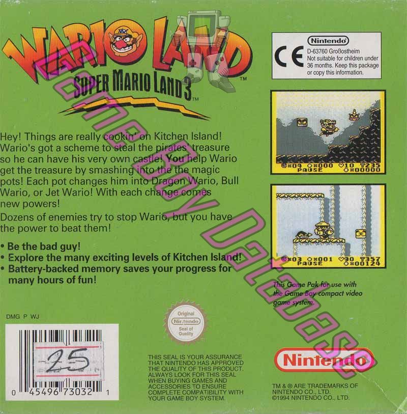 Wario Land: Super Mario Land 3 SCN Back of the box