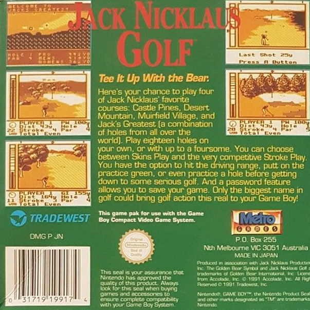 Jack Nicklaus Golf AUS Back of the box