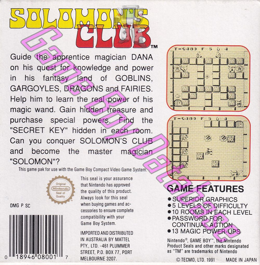 Solomon's Club AUS Back of the box