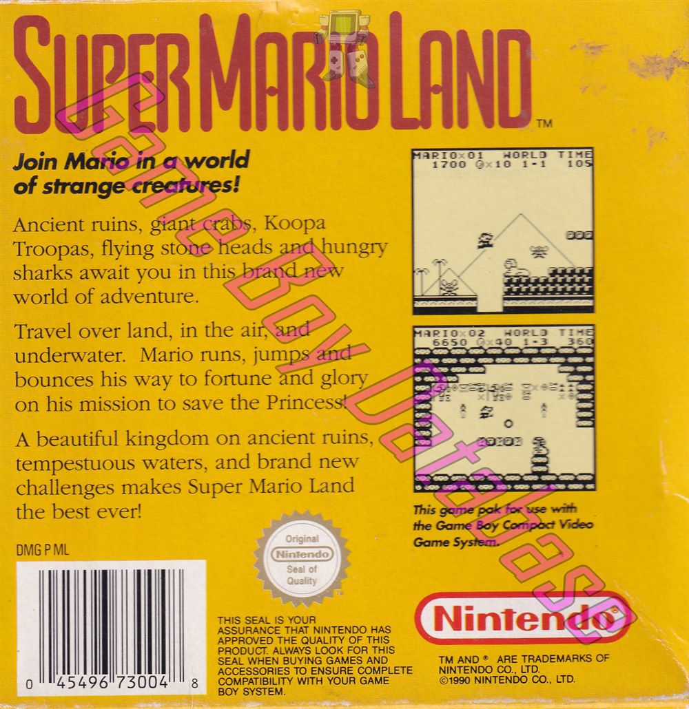 Super Mario Land AUS-2 Back of the box