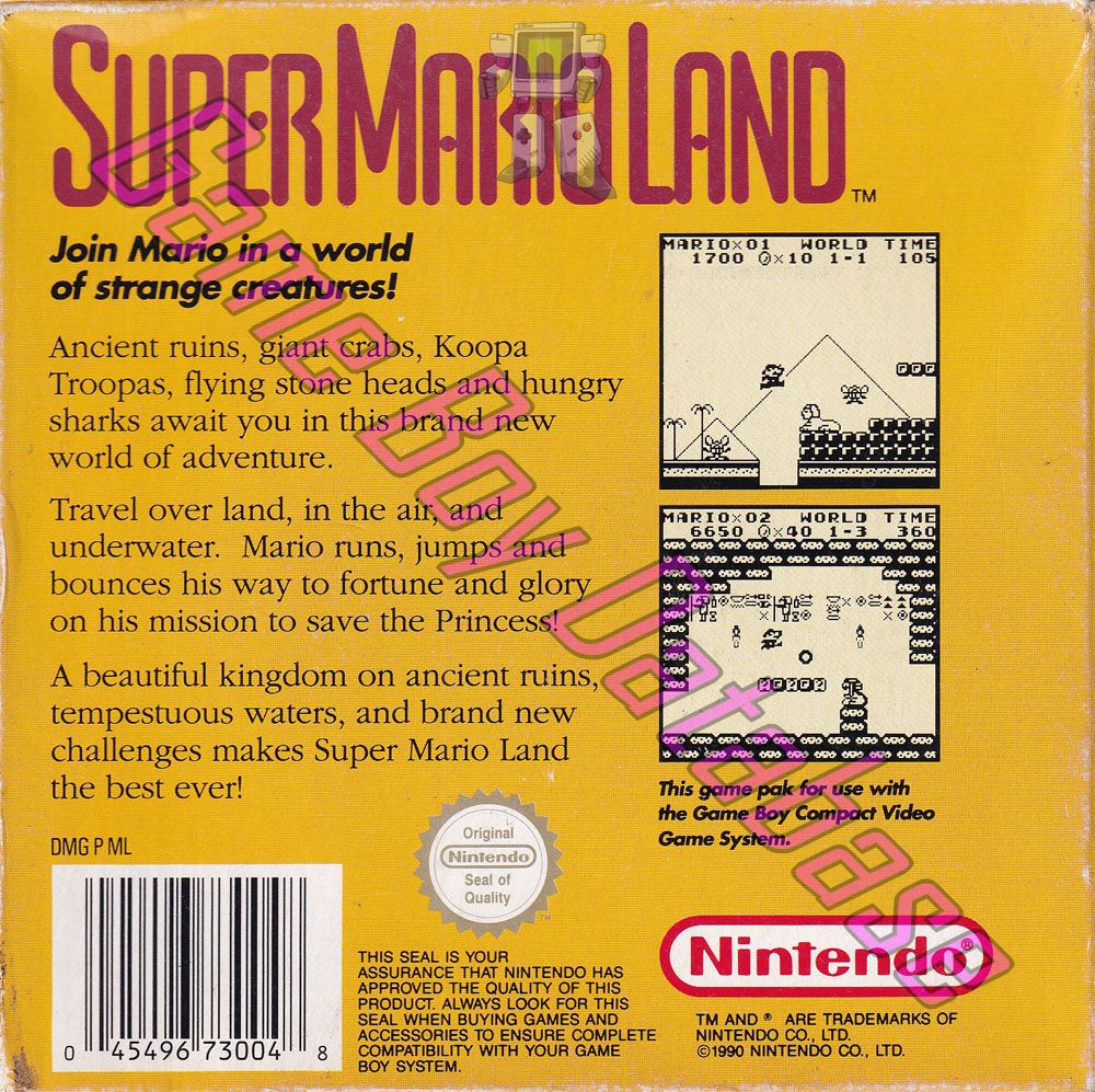 Super Mario Land AUS-3 Back of the box