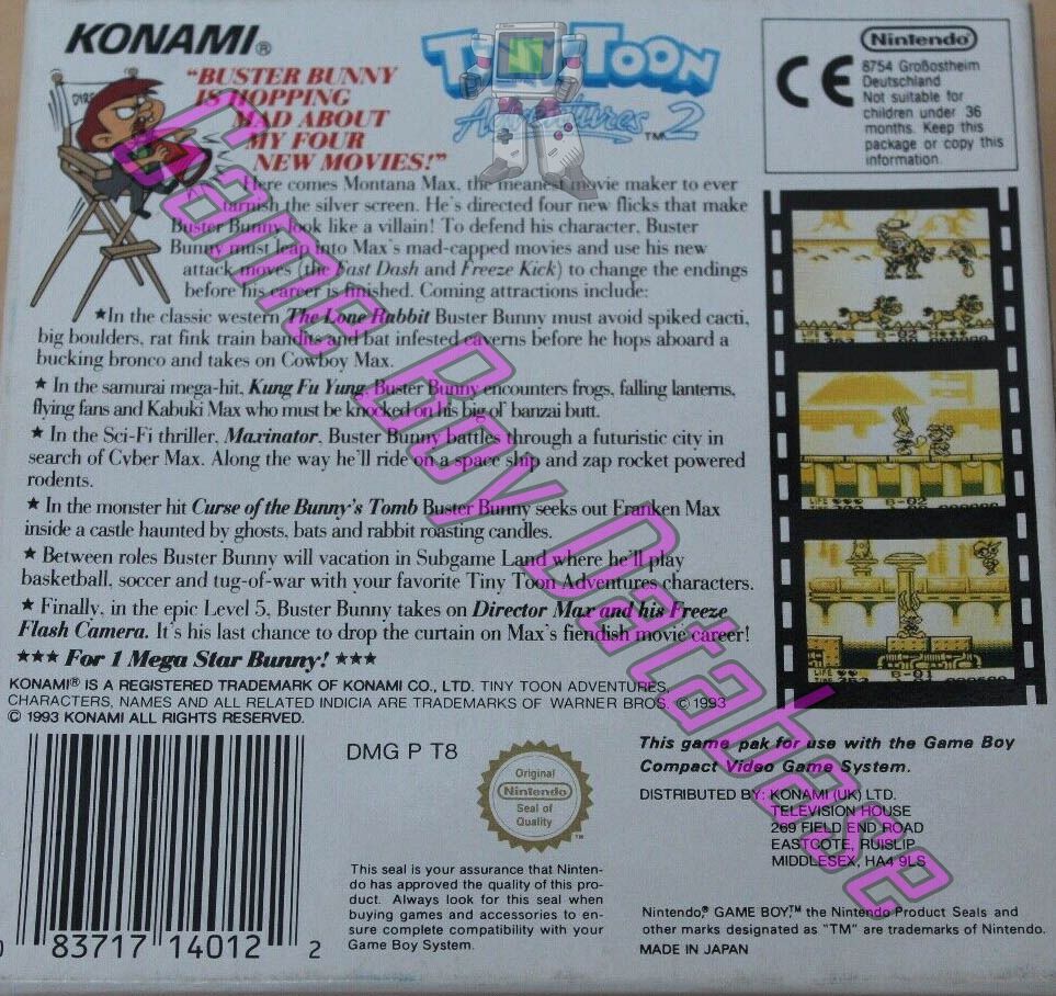 Tiny Toon Adventures 2 Montana's Movie Madness UKV Back of the box