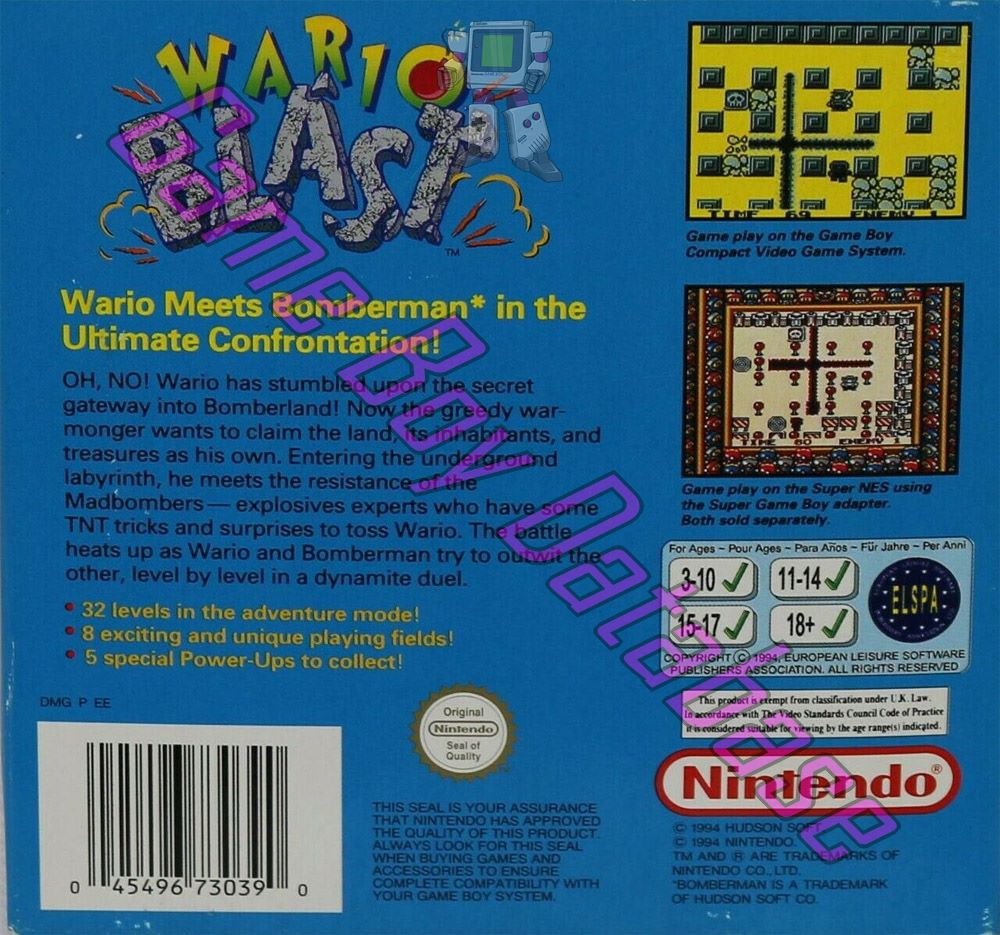 Wario Blast Featuring Bomberman! UKV Back of the box