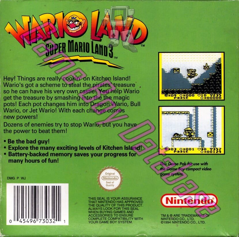 Wario Land: Super Mario Land 3 AUS-1 Back of the box