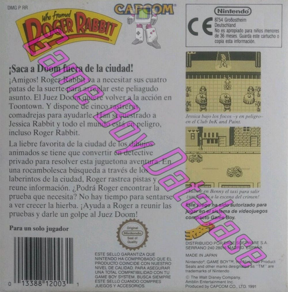 Who Framed Roger Rabbit ESP Back of the box