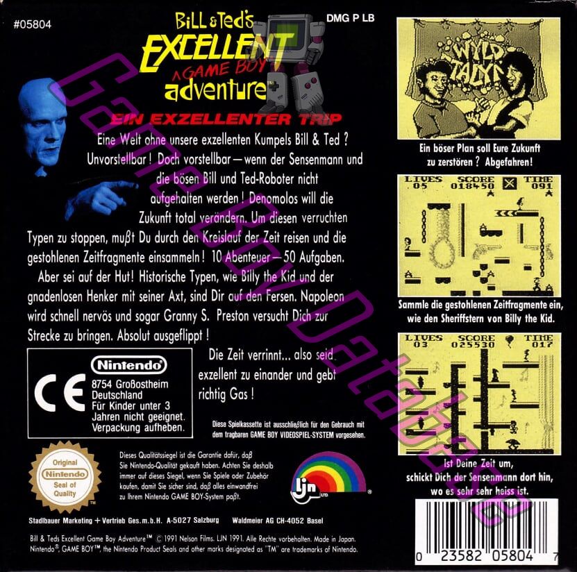 Bill & Ted's Excellent Game Boy Adventure FRG Back of the box