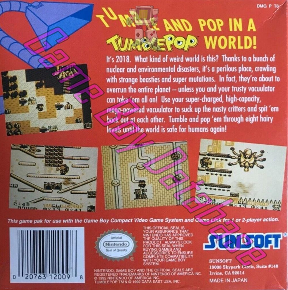 Tumble Pop USA-1 Back of the box